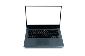 Aluminum material, Modern slim design laptop isolated on white background, With blank white screen, File contains with clipping path So easy to work.