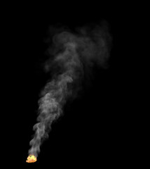 burning tourist camp fire place with white smoke isolated on black background, design fire 3D illustration