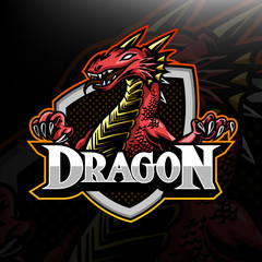 Dragon mascot e-sport logo design for gaming vector template.