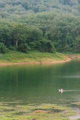 Traveler kayaking in Bang Lang reservoir near Hala-Bala Wildlife Sanctuary. Yala, Thailand.