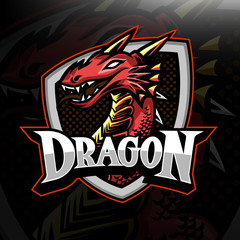 Dragon mascot e-sport logo design for gaming vector template.