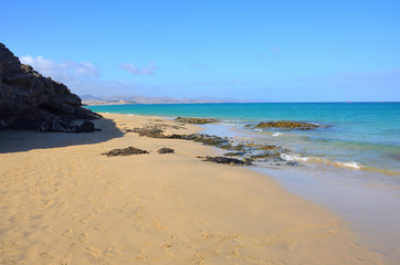 White Sand Beach of Costa Calma in Fuerteventura on a Sunny Day