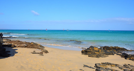 Fototapeta na wymiar White Sand Beach of Costa Calma in Fuerteventura on a Sunny Day