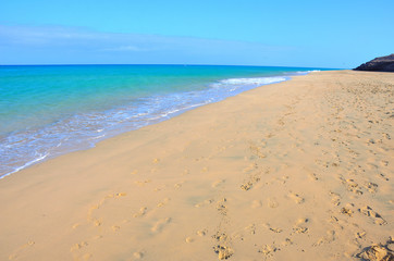 Fototapeta na wymiar White Sand Beach of Costa Calma in Fuerteventura on a Sunny Day