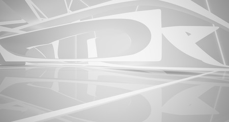 White smooth abstract architectural background. Night view with illumination. 3D illustration and rendering