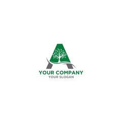 Green Tree in Letter A Logo Design Vector