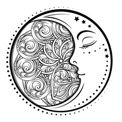 Ethnic cresent moon motif. Antistress coloring page