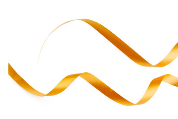 Satin golden ribbon isolated on white background