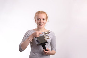 girl with an old camera