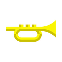 Gold flat trumpet icon. klaxon symbol.