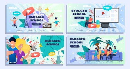 Blogger School Landing Pages, Banners Set Design