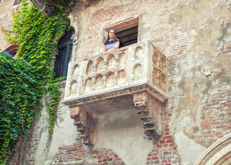 Famous place in Europe. Medieval balcony of Juliet in Verona, Italy.