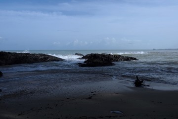 waves crashing on rocks