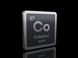 Cobalt Co, element symbol from periodic table series. 3D rendering isolated on black background