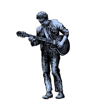 guitarist playing blue monochrome style clip art preview