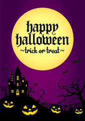 Halloween silhouette background vector illustration. Poster (flyer) template design  / purple