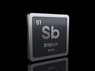 Antimony Sb, element symbol from periodic table series. 3D rendering isolated on black background
