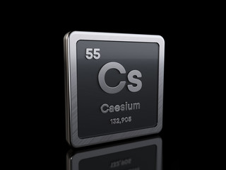 Cesium Cs, element symbol from periodic table series. 3D rendering isolated on black background