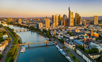 Frankfurt am Main. Cityscape image of Frankfurt am Main during sunset. - obrazy, fototapety, plakaty