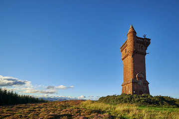 The Airlie Monument on Tulloch Hill, situated in the Angus Glens near Kirriemuir, Angus in Scotland.