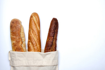 three types of French baguette bread