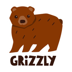 Grizzly. Hand drawn vector illustration design. Best for nursery, childish textile, apparel, poster, postcard.