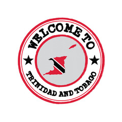 Vector stamp of welcome to Trinidad and Tobago with map outline of the nation in center.