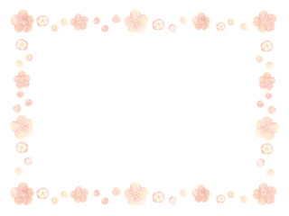 手描き　水彩色鉛筆　梅フレーム(1-A-1)