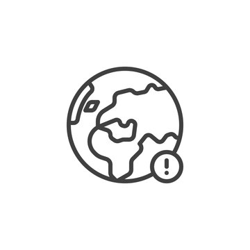 Earth globe notice line icon. linear style sign for mobile concept and web design. earth planet notification outline vector icon. Symbol, logo illustration. Vector graphics