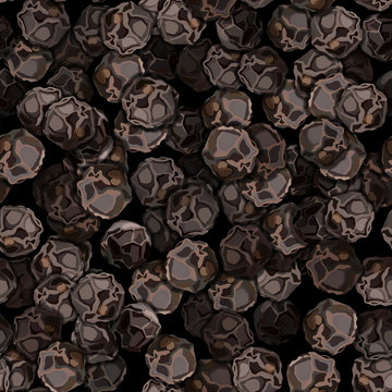 Black pepper closeup vector illustration seamless pattern