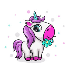Unicorn baby cute print. Sweet tiny pony. Cool animal with polka dot and flower