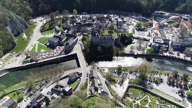 Aerial view of Durbuy is a Walloon city and municipality located in the Belgian province of Luxembourg and known in Belgium as the nation's smallest town also a popular tourist destination 4k quality