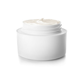 Jar of body cream on white background