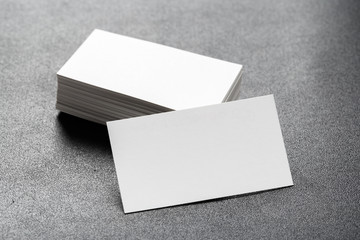 Mockup of business cards stack at dark background. Design concept. Template for branding identity.