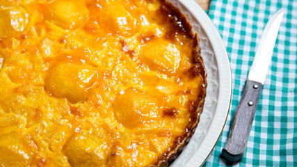 Traditional cake from a bakery.  Peach cake.