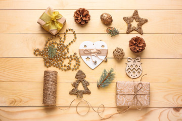 Beautiful Christmas composition on wooden background