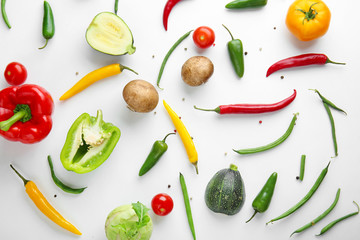 Different fresh vegetables on white background
