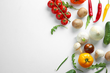 Different fresh vegetables on white background