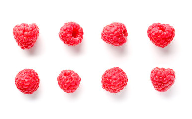 Tasty ripe raspberries on white background