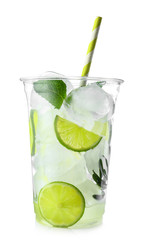 Cup of fresh mojito on white background