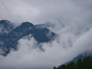 Alps mountains in rainy season trekking and green chill atmosphere