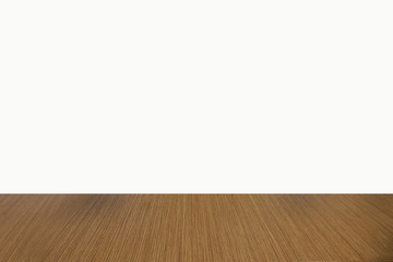 Empty wooden table on white background.