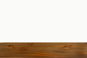 Empty wooden table on white background.