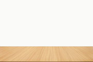 Empty wooden table on white background.