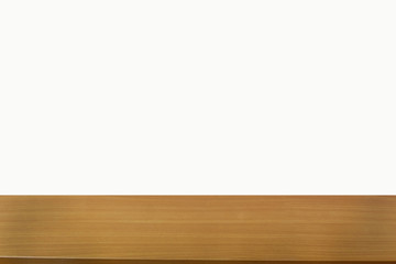 Empty wooden table on white background.