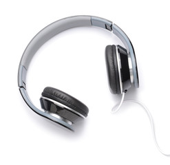 Modern headphones on white background