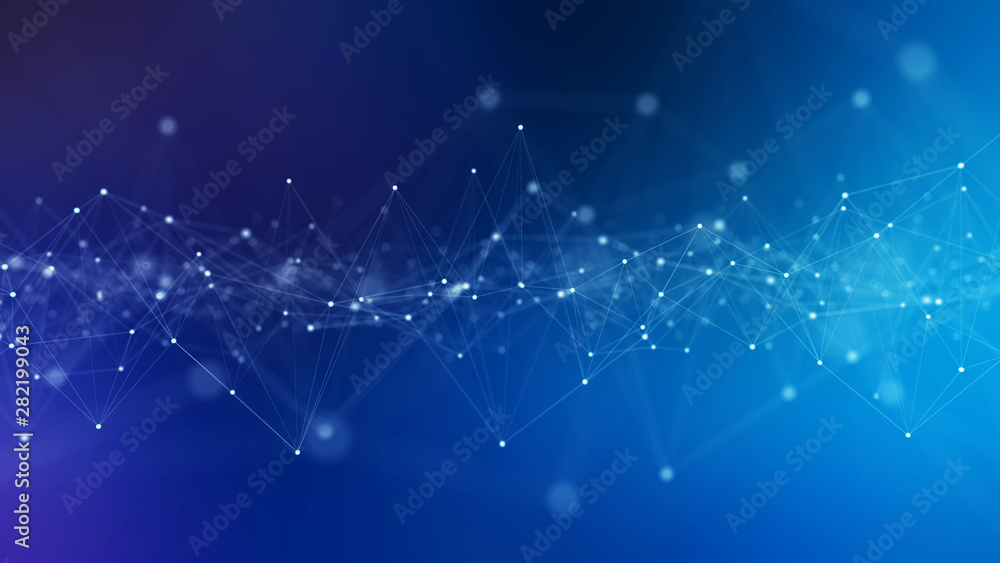 Fototapete abstract digital network connection blue background 3d rendering