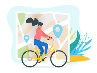 Girl riding bike vector illustration