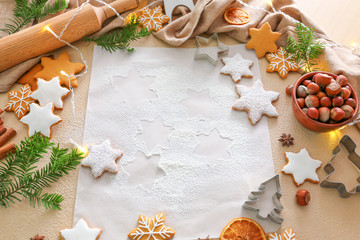 Composition with tasty Christmas cookies on table