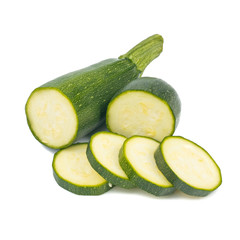 Fresh green Zucchini (Cucurbita pepo var. cylindrica) isolated on white background